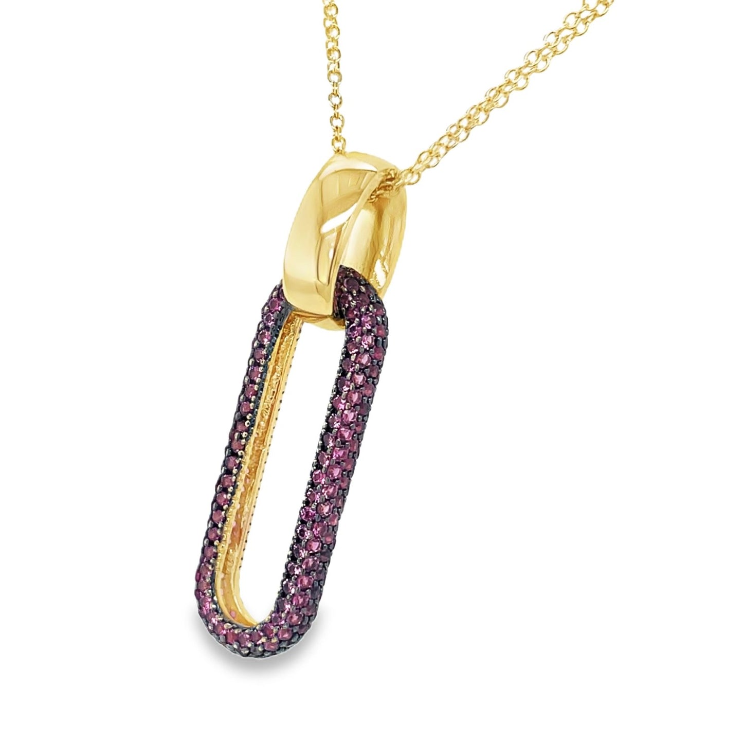 Jai's 18K Yellow Gold Pink Crystal Paperclip Link Necklace