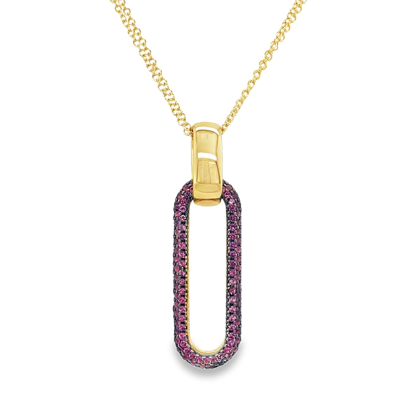 Jai's 18K Yellow Gold Pink Crystal Paperclip Link Necklace