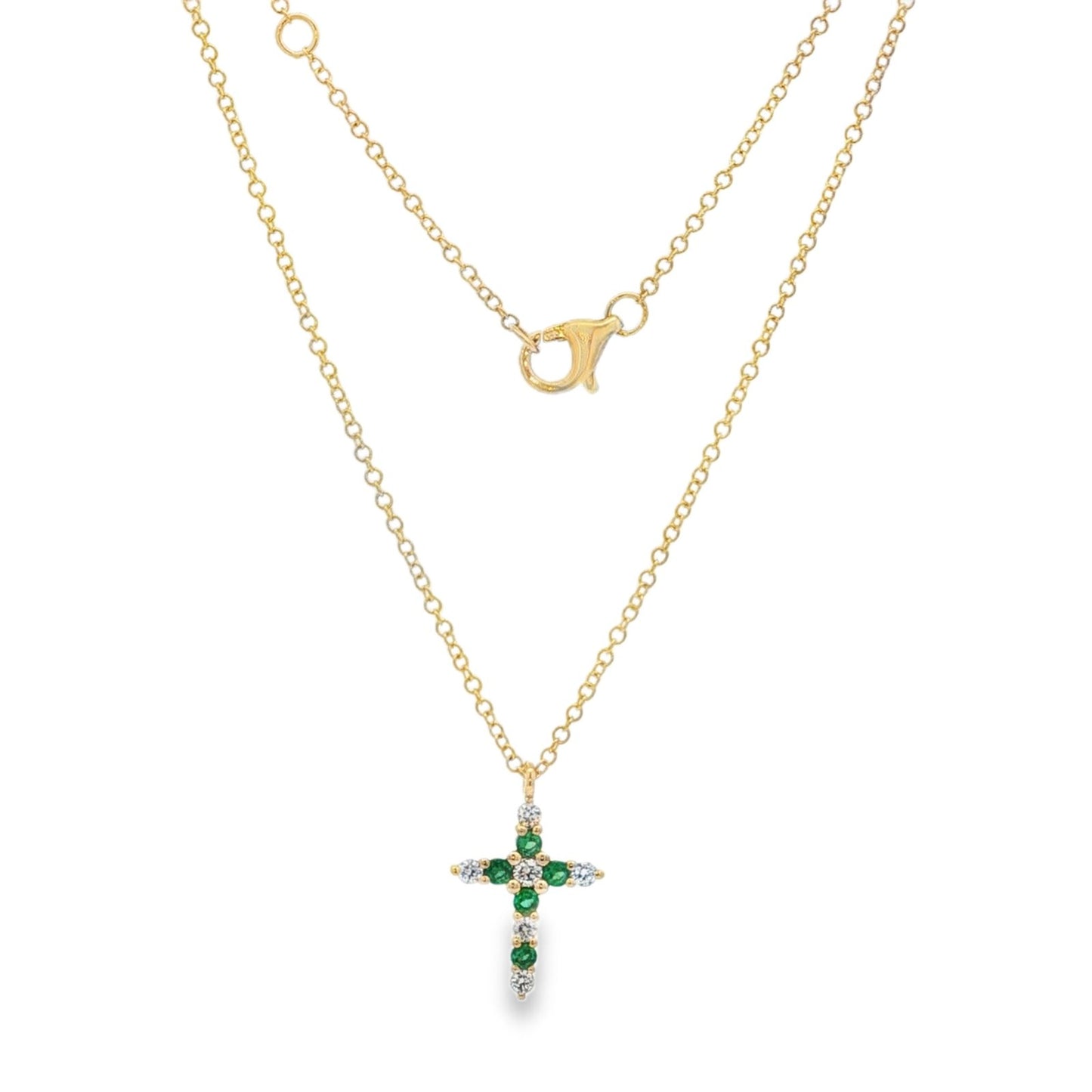 Jai's 14K Yellow Gold Diamond & Emerald Cross Necklace