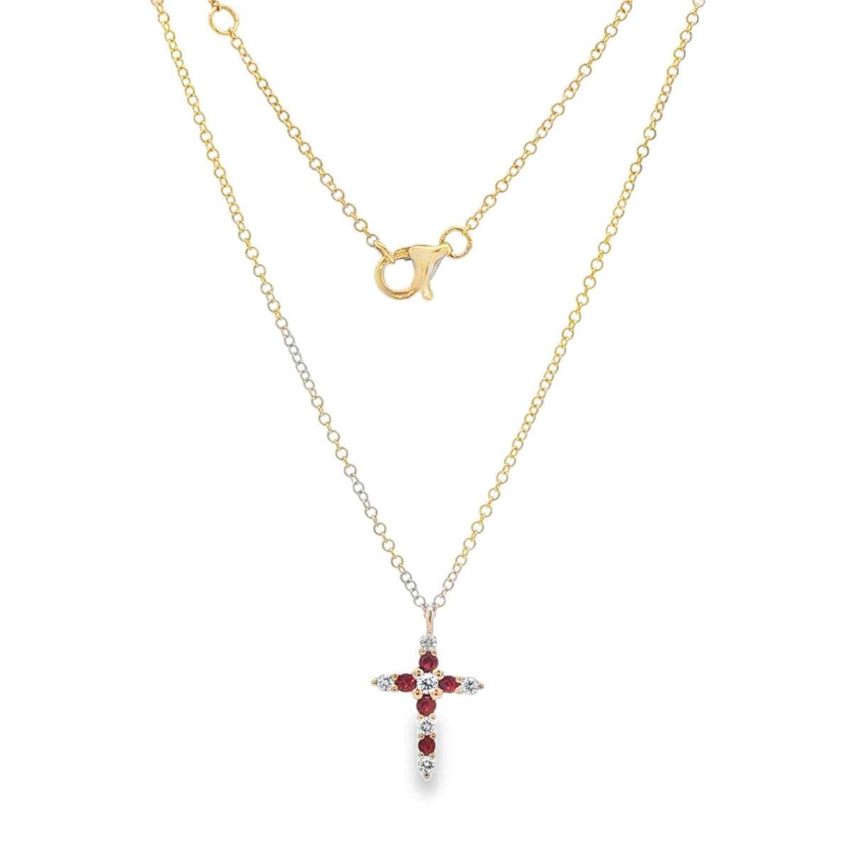 Jai's 14K Yellow Gold Ruby & Diamond Cross Necklace