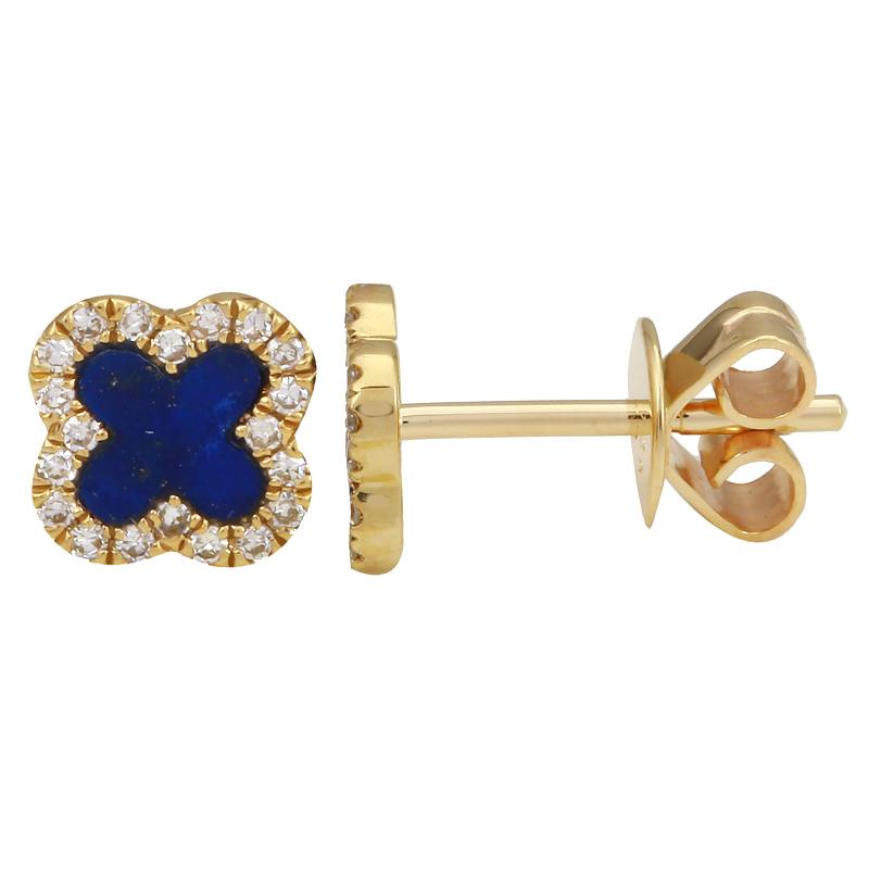 Jai's 14K Yellow Gold Lapis Lazuli & Diamond Clover Studs