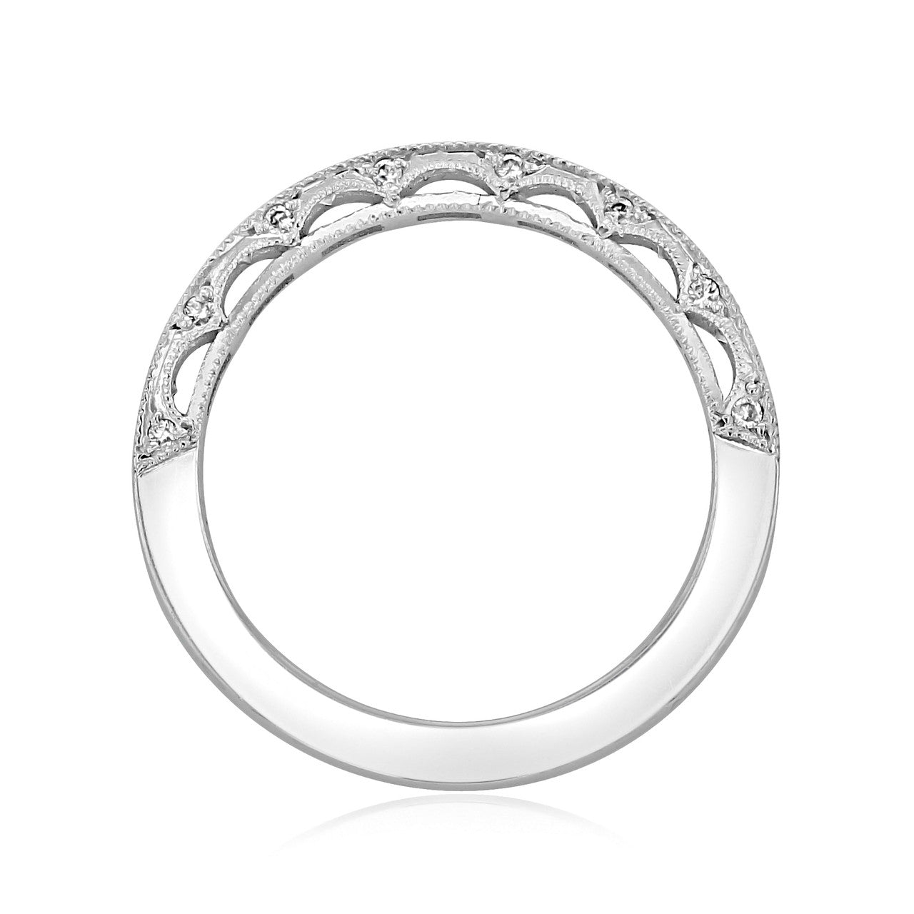 Tacori's 18K White Gold Reverse Crescent Half-way Diamond Wedding Band