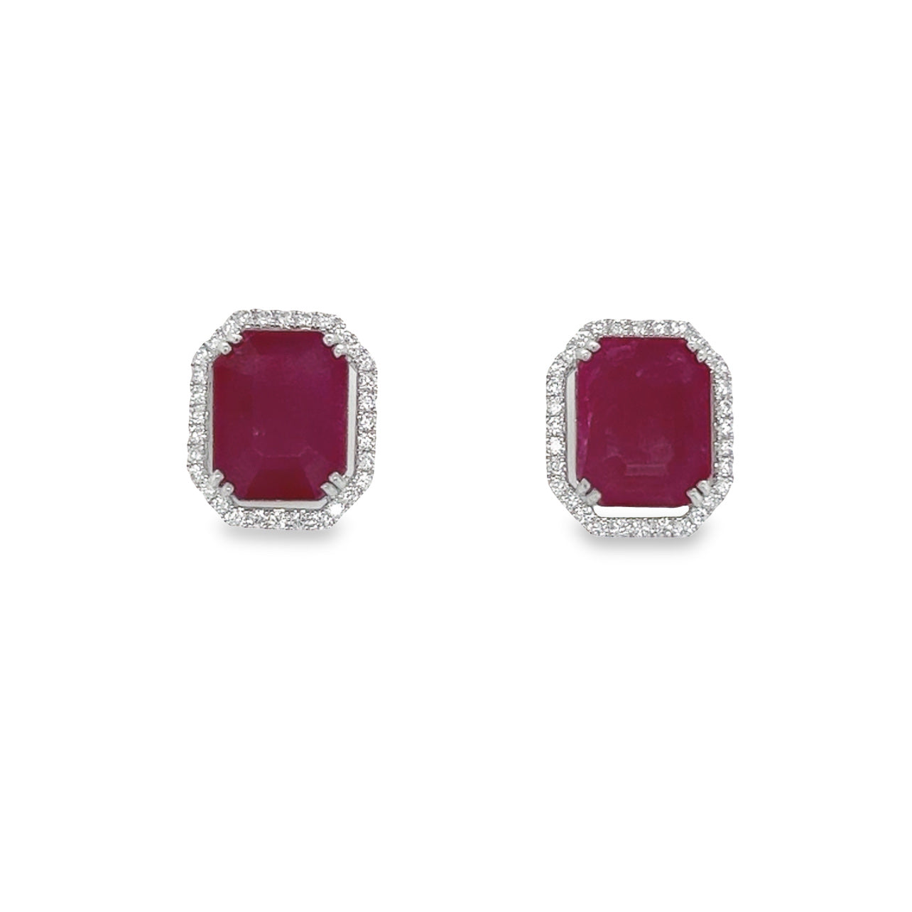 Jai's 18K White Gold Emerald-cut Ruby & Diamond-lined Studs