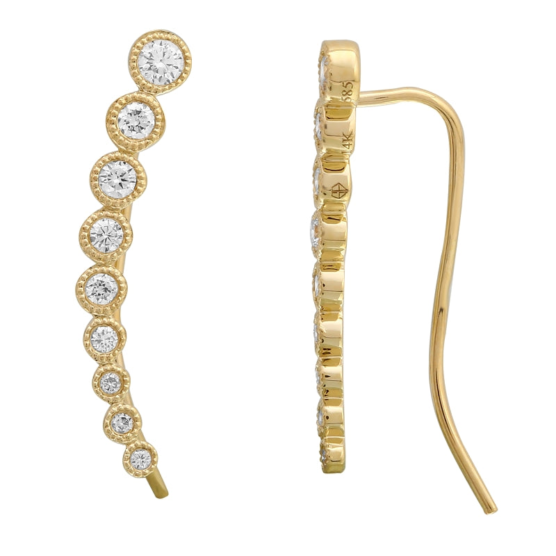 Jai's 14K Yellow Gold Diamond Feather Drop Earrings