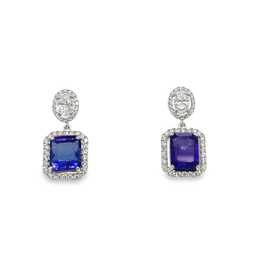 Jai's 14K White Gold Emerald-cut Tanzanite & Diamond-lined Drop Earrings
