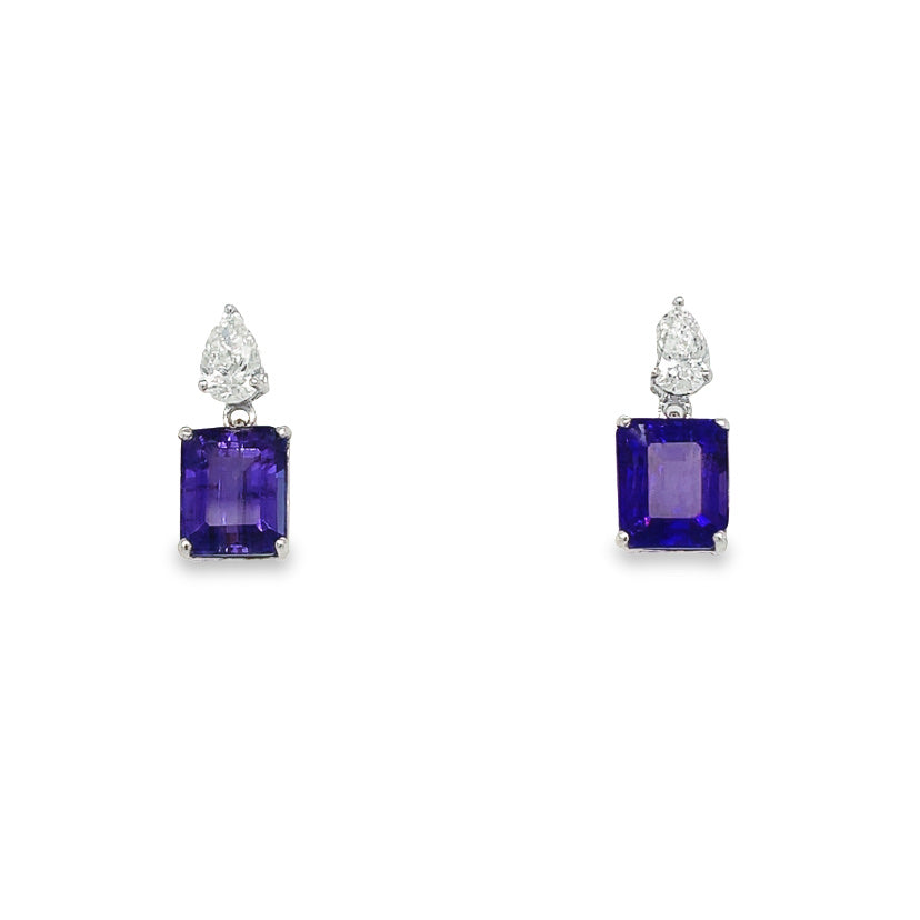 Jai's 14K White Gold Emerald-cut Tanzanite & Diamond Drop Earrings
