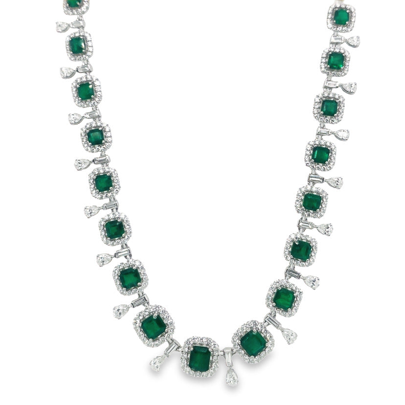 Jai's 18K White Gold Emerald & Diamond-lined Necklace