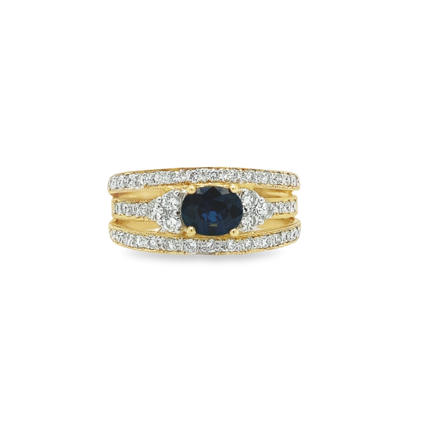 Jai's 14K Yellow Gold Oval Sapphire & Diamond Three-row Ring