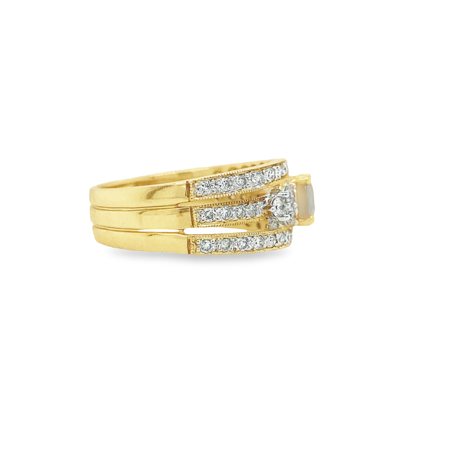 Jai's 14K Yellow Gold Oval Sapphire & Diamond Three-row Ring