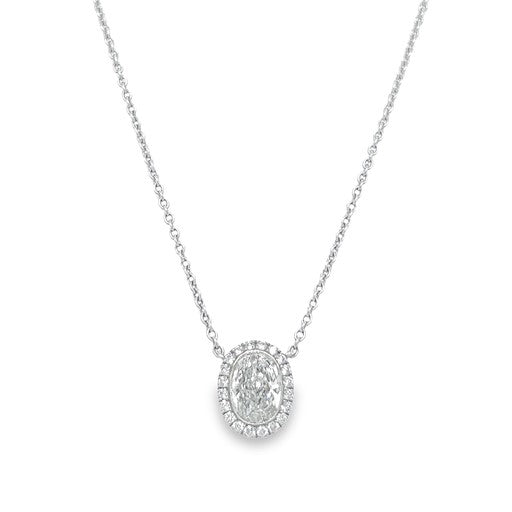 Hans Krieger's 18K White Gold Oval Diamond Halo Necklace - 16"