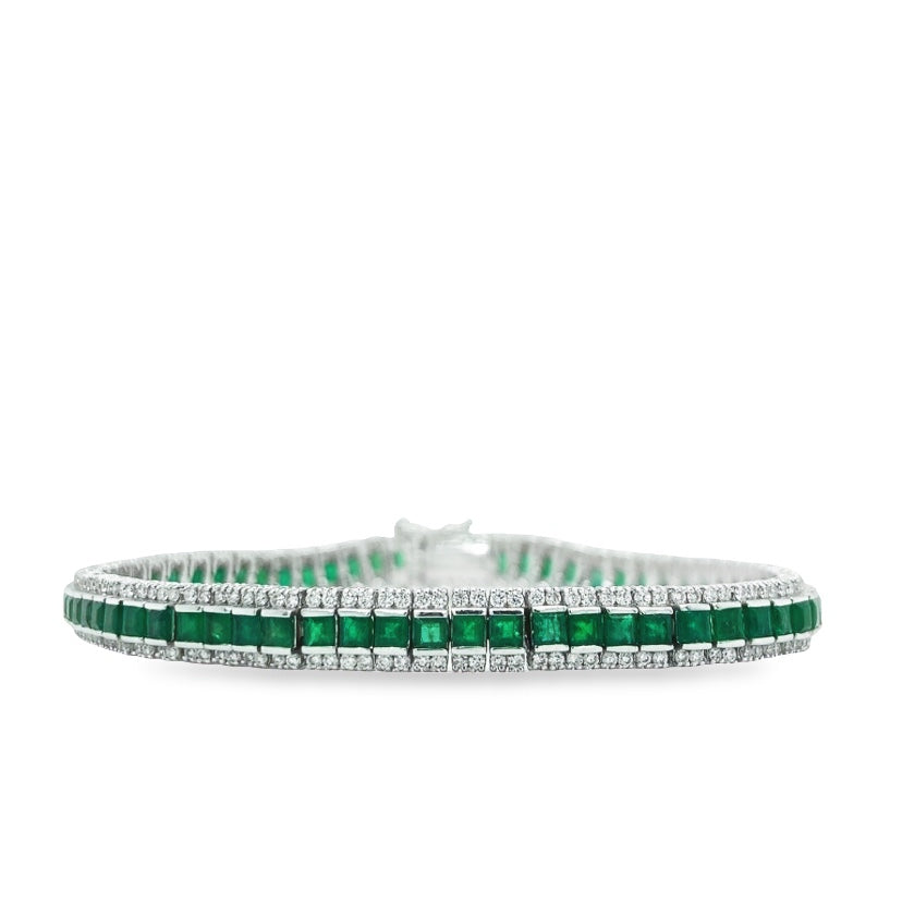 Jai's 14K White Gold Emerald & Diamond-lined Bracelet