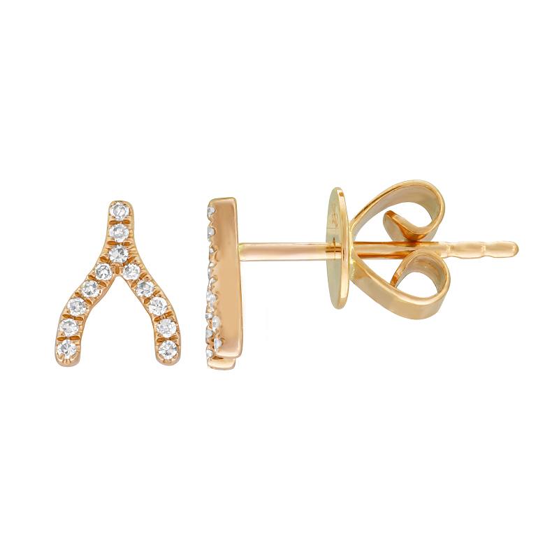 Jai's 14K Yellow Gold Diamond Wish Bone Studs