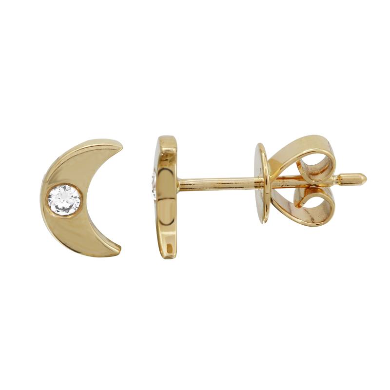 Jai's 14K Yellow Gold Solitaire Diamond Crescent Moon Studs