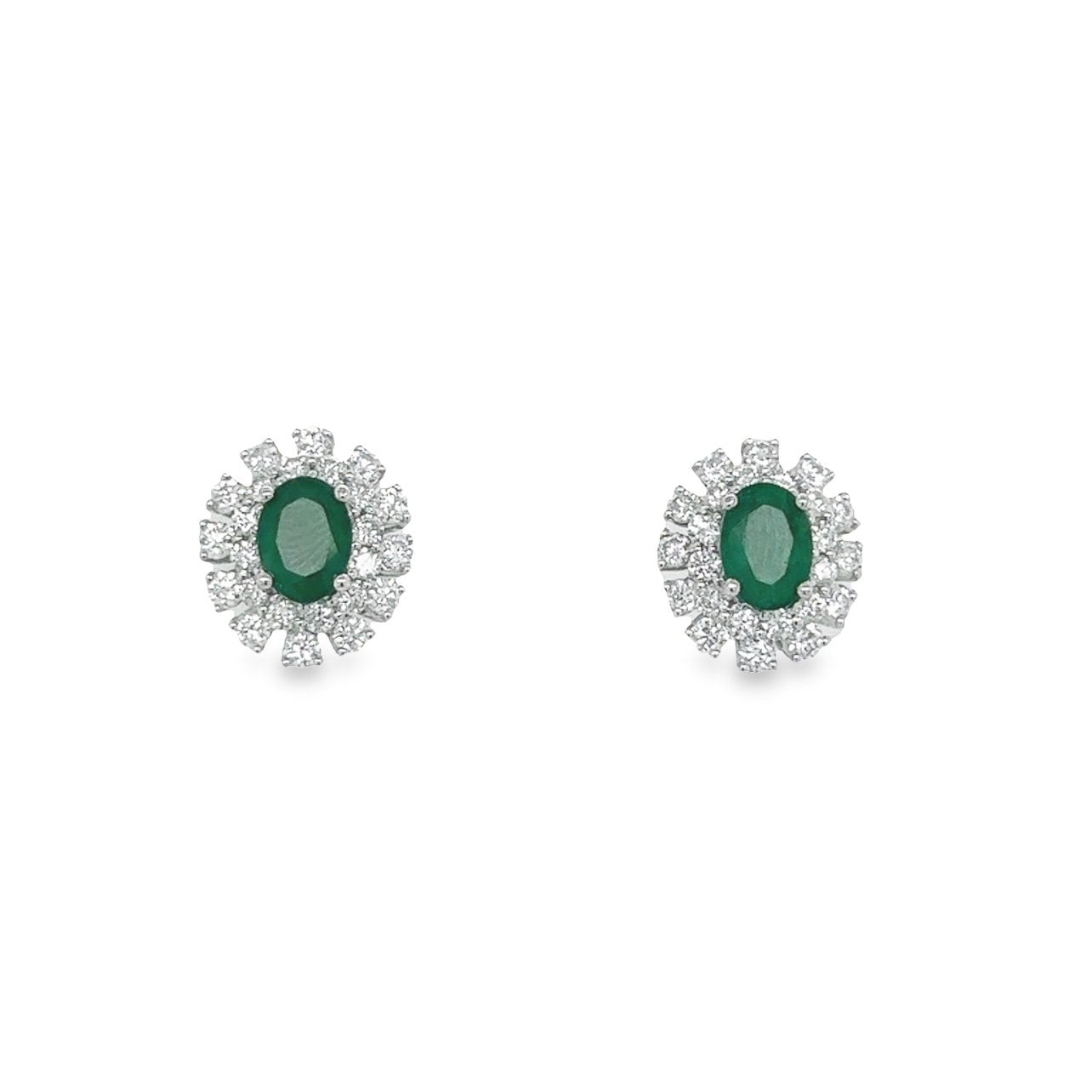 Jai's 18K White Gold Crowned Emerald & Diamond Studs