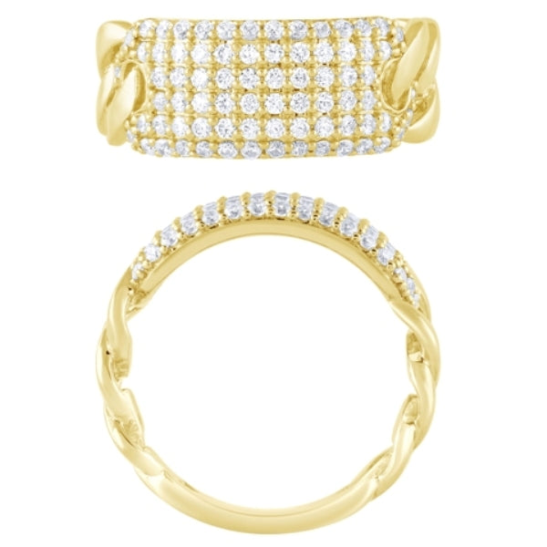 Morris & David’s 14K Yellow Gold Diamond Pave Cuban Bar Ring