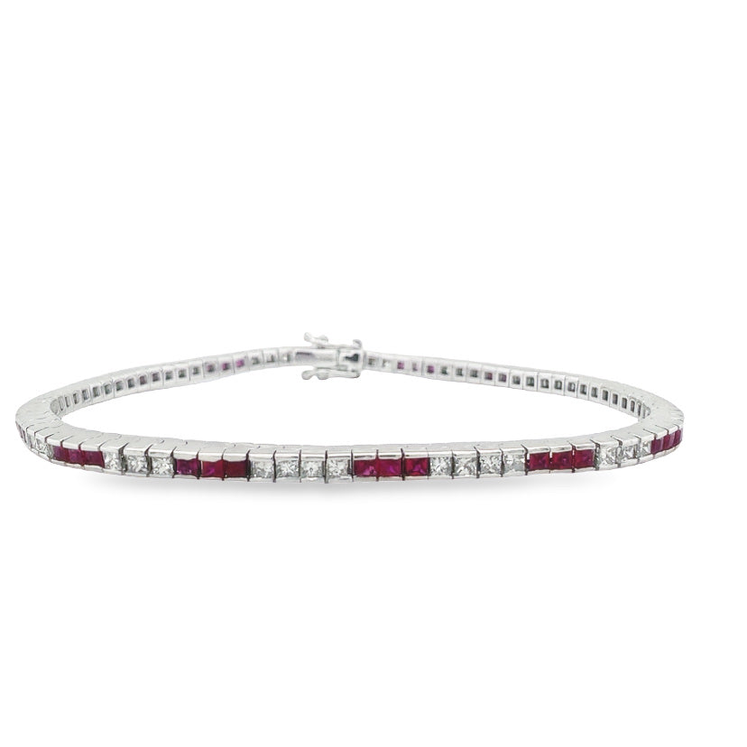 Jai's 14K White Gold Ruby & Diamond Tennis Bracelet - 7"
