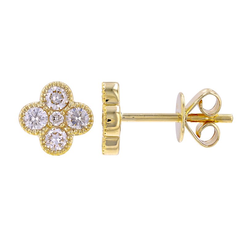 Jai's 14K Yellow Gold Diamond Clover Studs