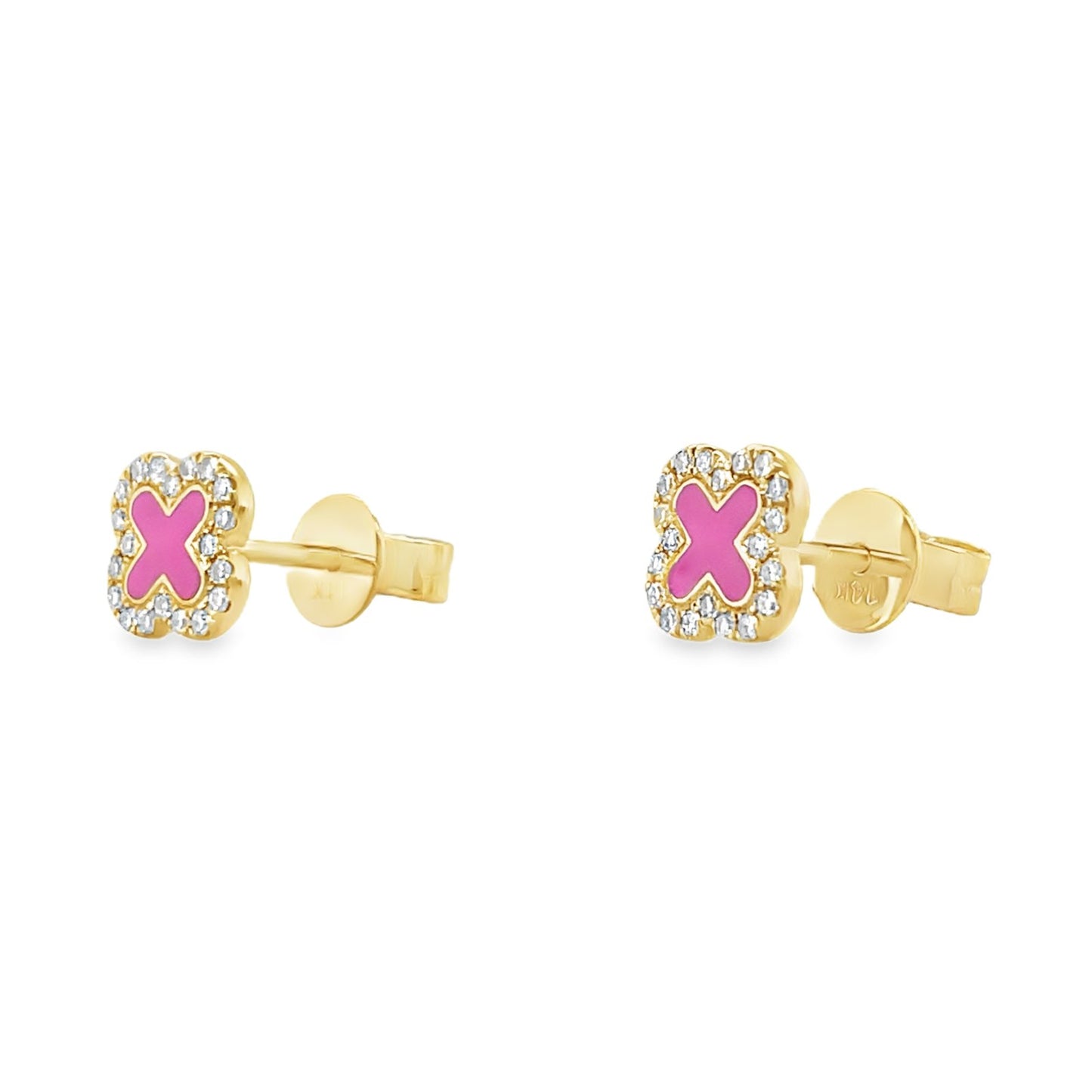 Jai's 14K Yellow Gold Diamond Fuchsia Clover Studs