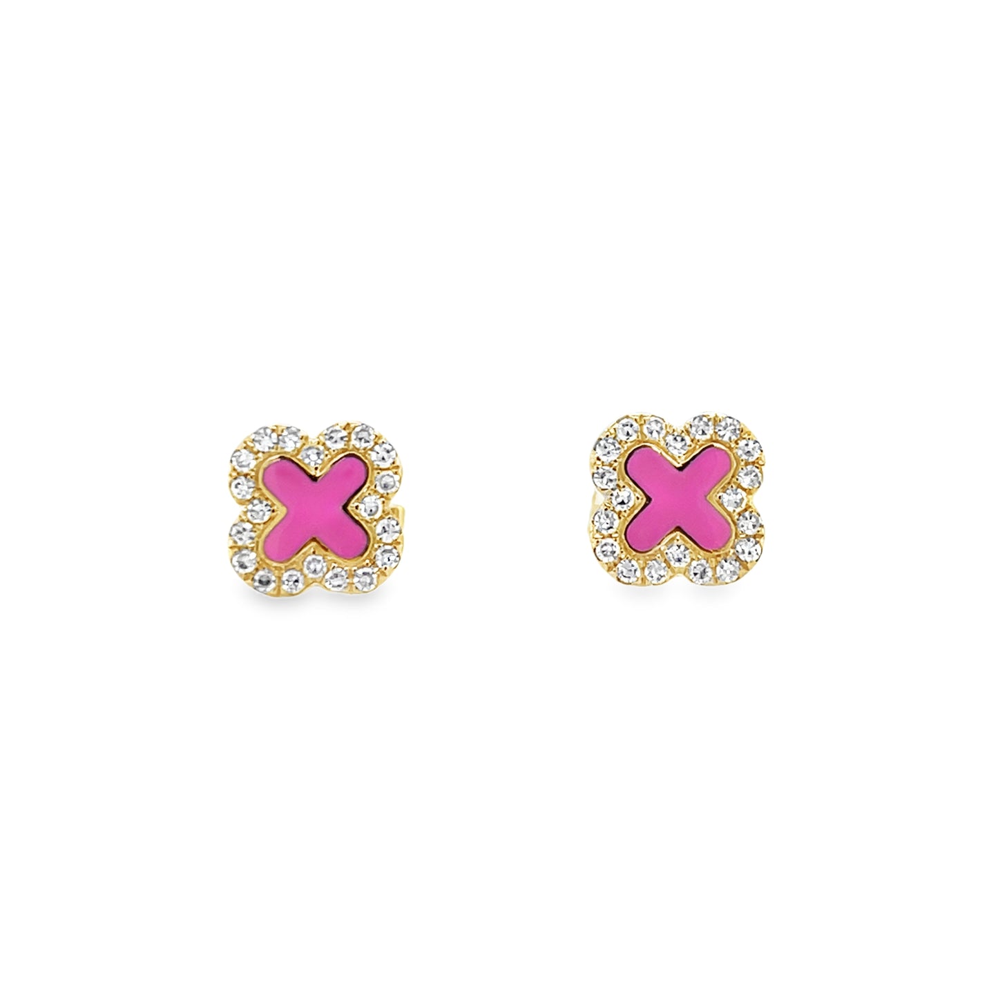 Jai's 14K Yellow Gold Diamond Fuchsia Clover Studs