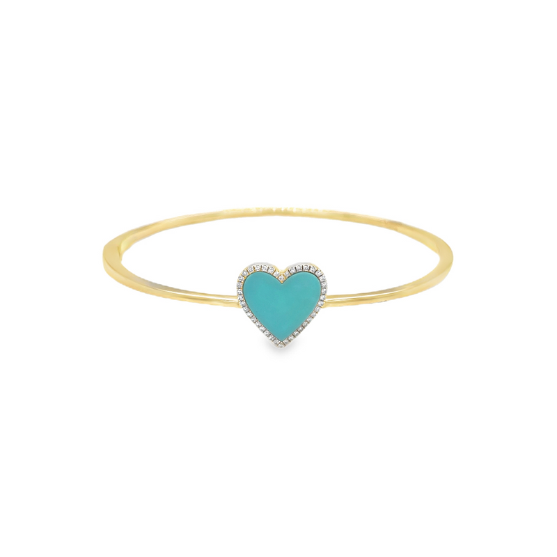 Jai's 14K Yellow Gold Diamond & Turquoise Heart Bangle