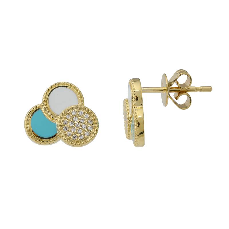 Jai's 14K Yellow Gold Diamond, Turquoise & White-accented Studs