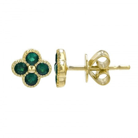 Jai's 14K Yellow Gold Emerald Clover Studs