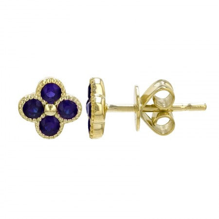Jai's 14K Yellow Gold Sapphire Clover Studs