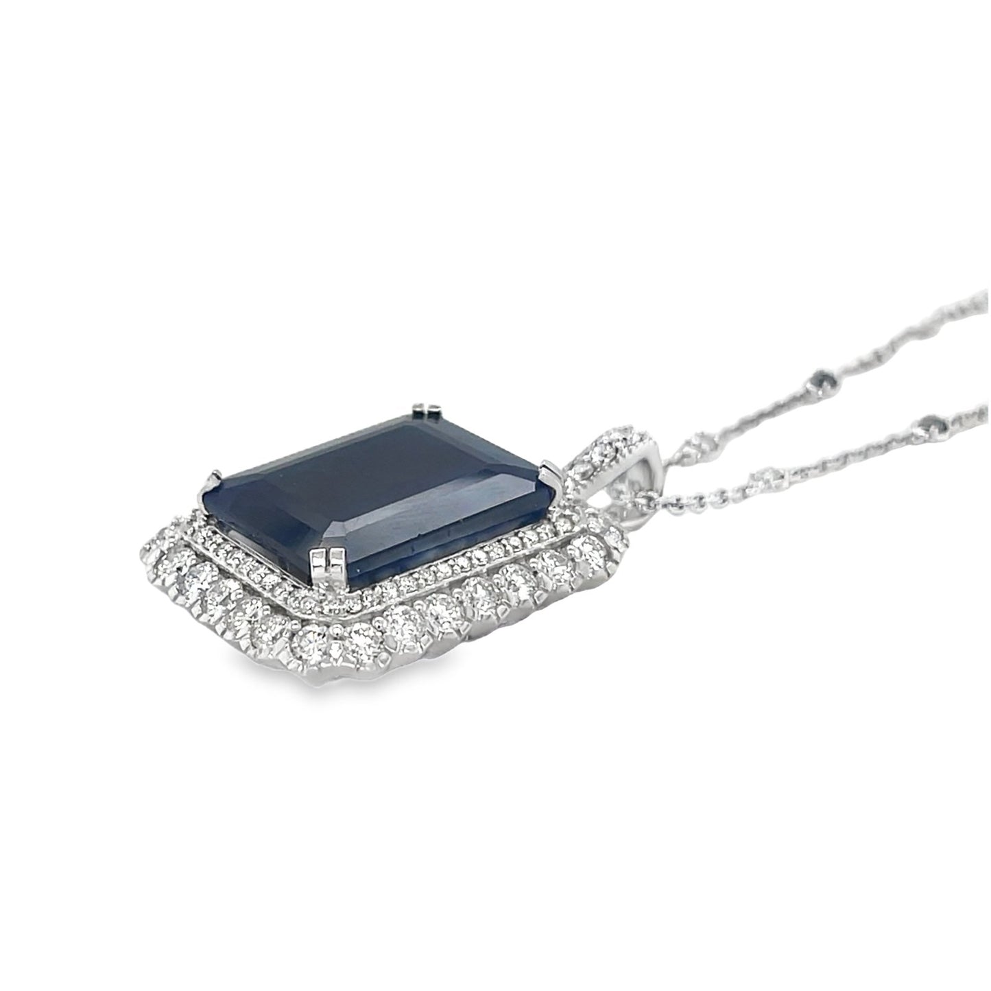 Jai's 14K White Gold Emerald-cut Sapphire & Diamond Necklace