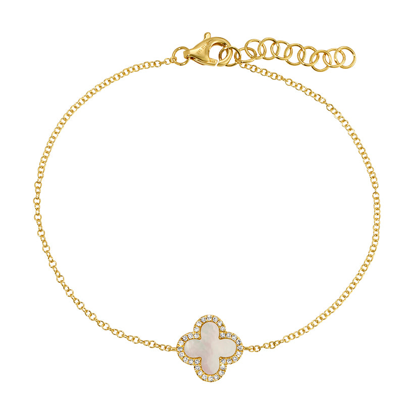Jai's 14K Yellow Gold Mother-of-Pearl & Diamond Clover Bracelet
