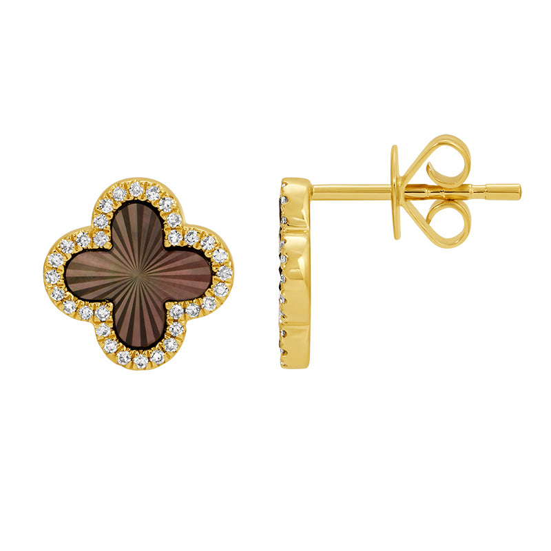 Jai's 14K Yellow Gold Diamond & Black Mother-of-Pearl Clover Studs