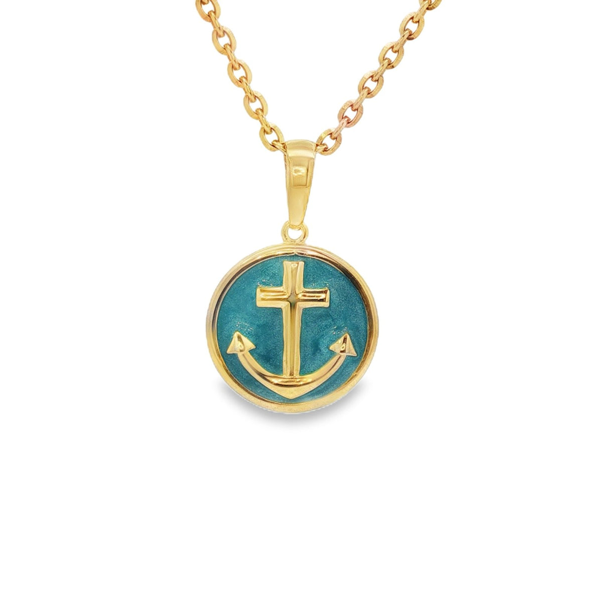 Jai's 14K Yellow Gold Turquoise-accented Anchor Pendant