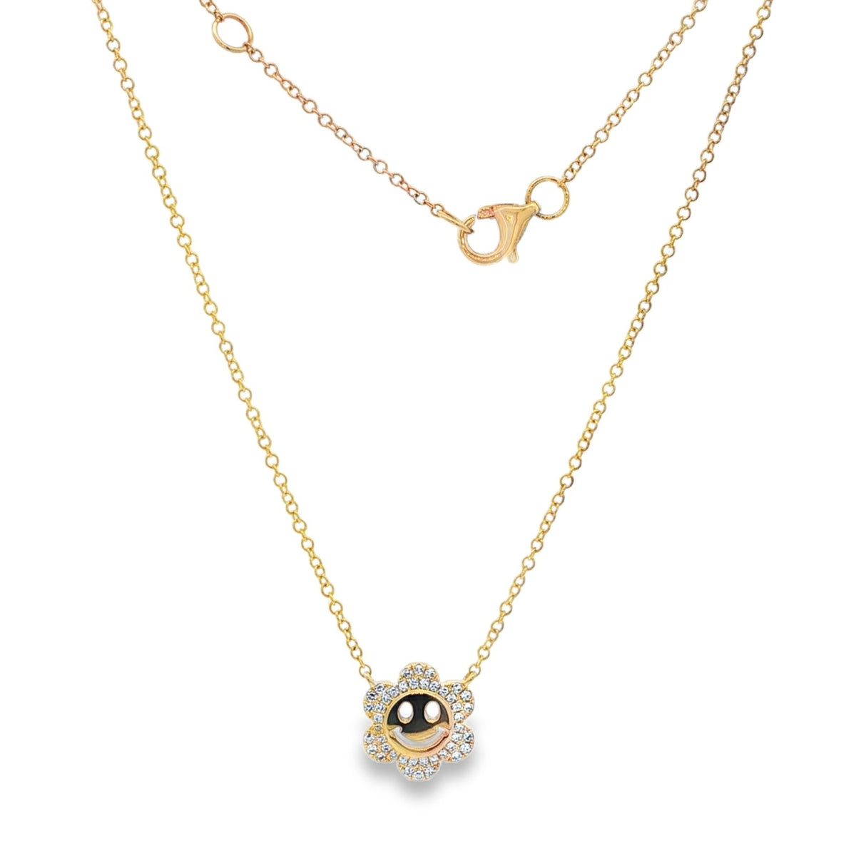 Jai's 14K Yellow Gold Diamond Floral Smiley Charm Necklace