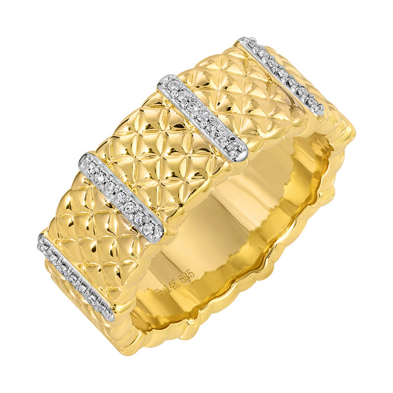 Jai's 14K Yellow Gold Thick Diamond Quilted Ring