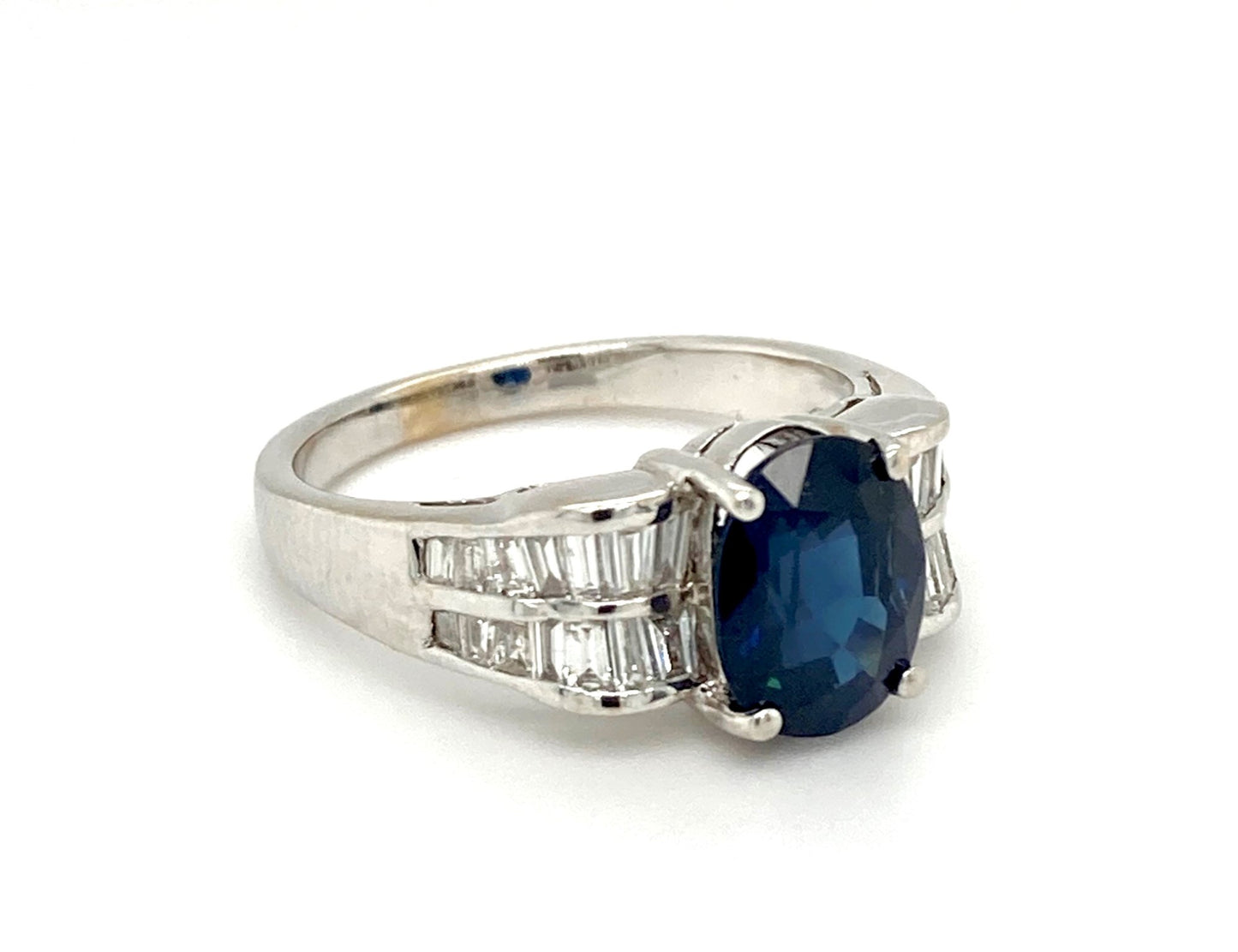 Jai's 18K White Gold Oval Sapphire & Baguette-cut Diamond Ring