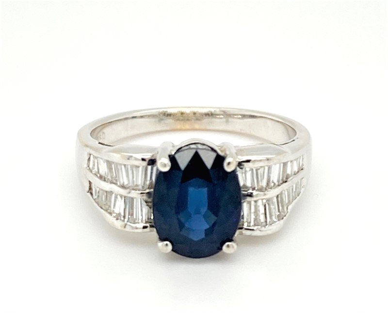 Jai's 18K White Gold Oval Sapphire & Baguette-cut Diamond Ring