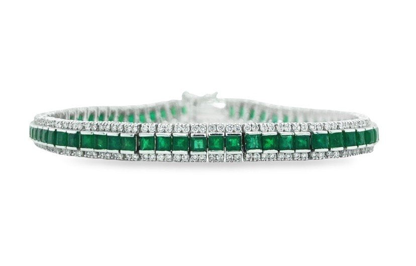 Jai's 14K White Gold Emerald & Diamond-lined Bracelet