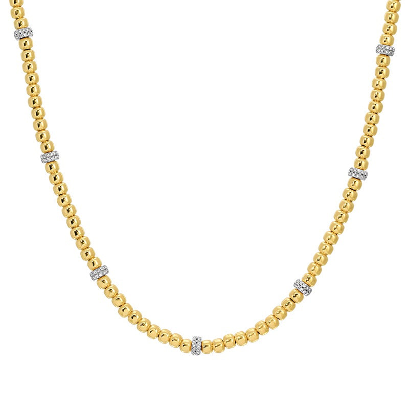 Jai's 14K Yellow Gold Beaded Diamond Station Necklace