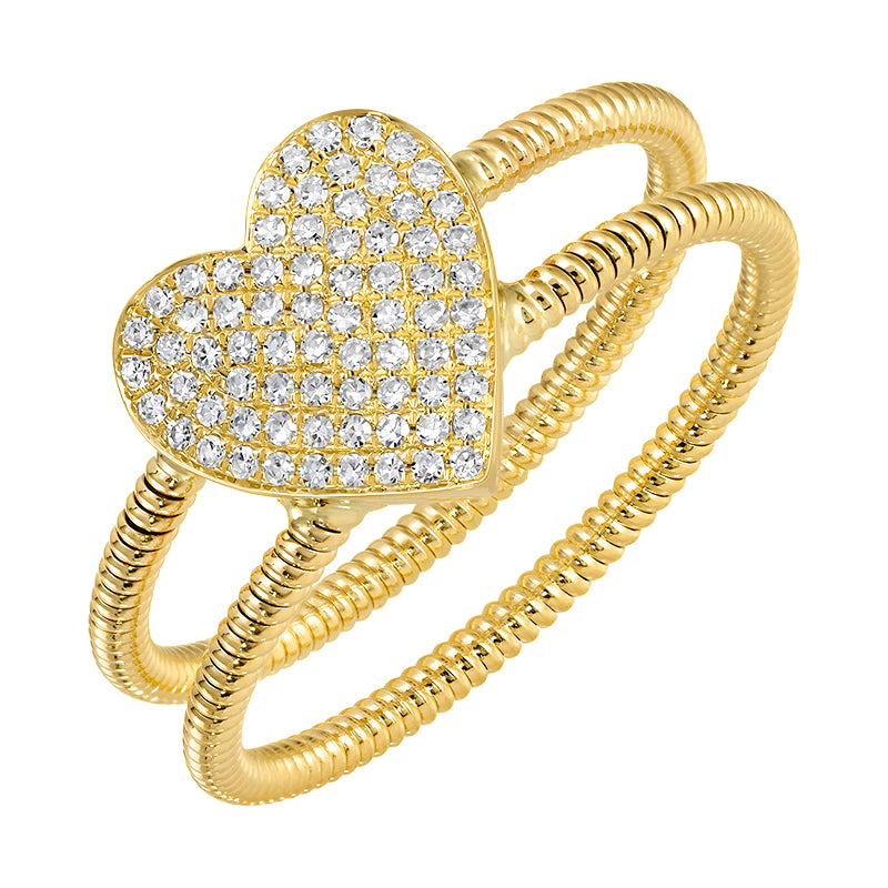 Jai's 14K Yellow Gold Two-row Diamond Heart Ring