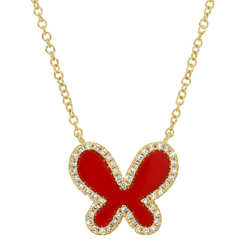 Jai's 14K Yellow Gold Carnelian & Diamond Butterfly Necklace