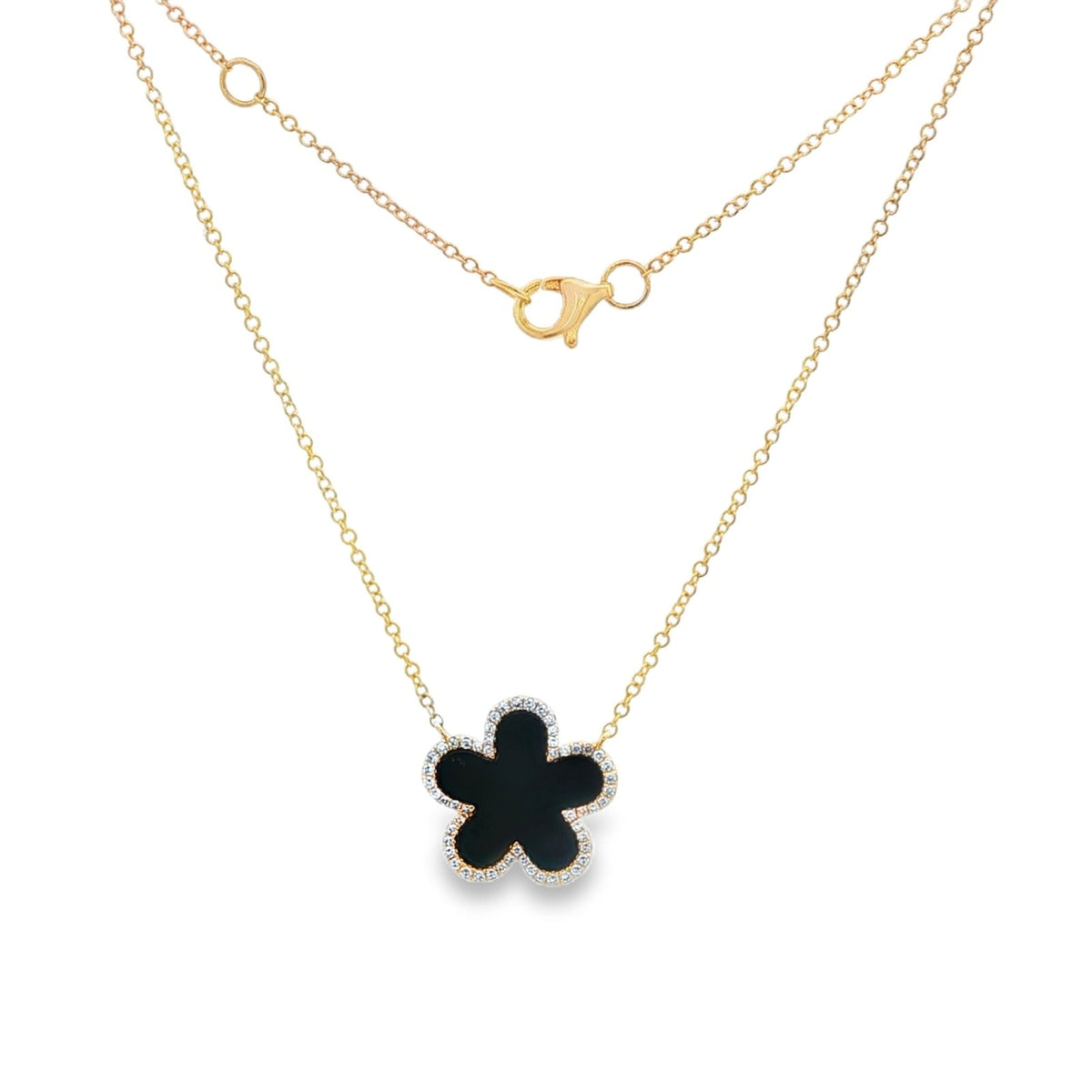 Jai's 14K Yellow Gold Black Onyx & Diamond Flower Necklace