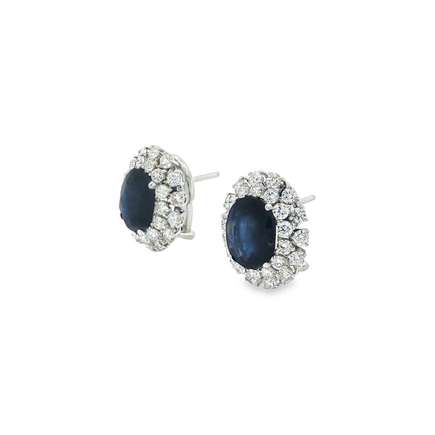 Jai's 18K White Gold Floral Oval Sapphire & Diamond Studs