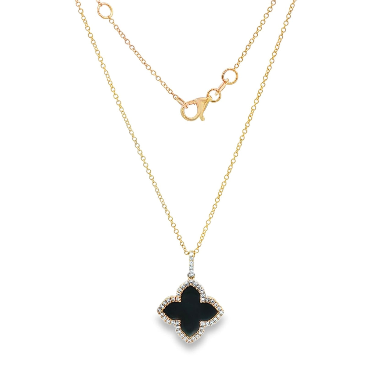 Jai's 14K Yellow Gold Black Onyx & Diamond Quatrefoil Necklace