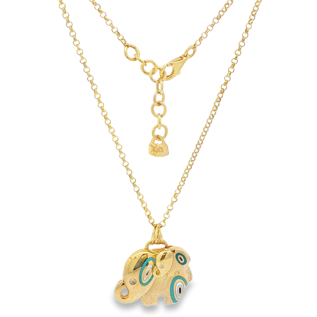 Jai's 14K Yellow Gold Turquoise Elephant Necklace - 18"