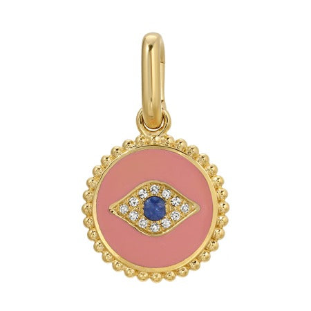 Jai's 14K Yellow Gold Pink-accented Sapphire & Diamond Evil Eye Pendant