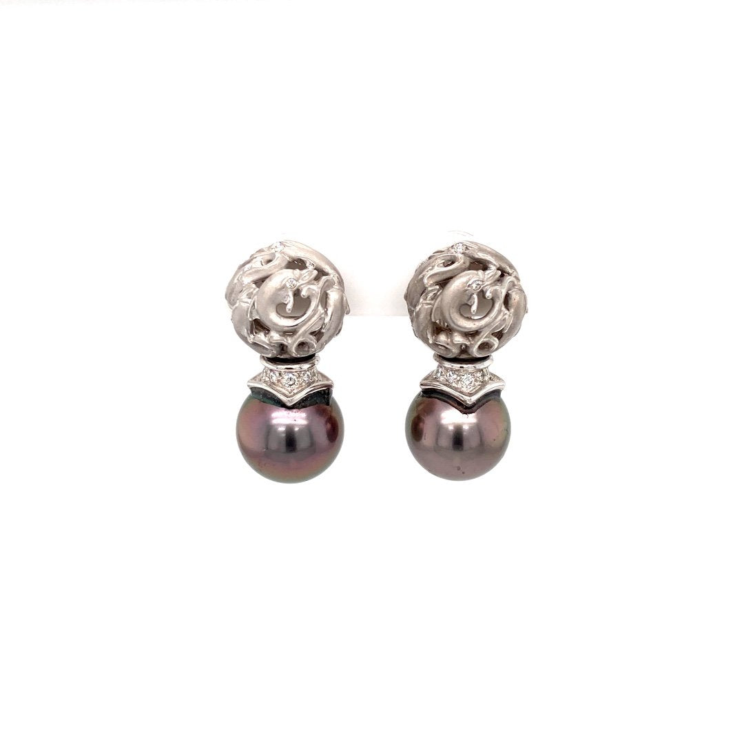Jai's 18K White Gold Pearl & Diamond Dolphin Studs