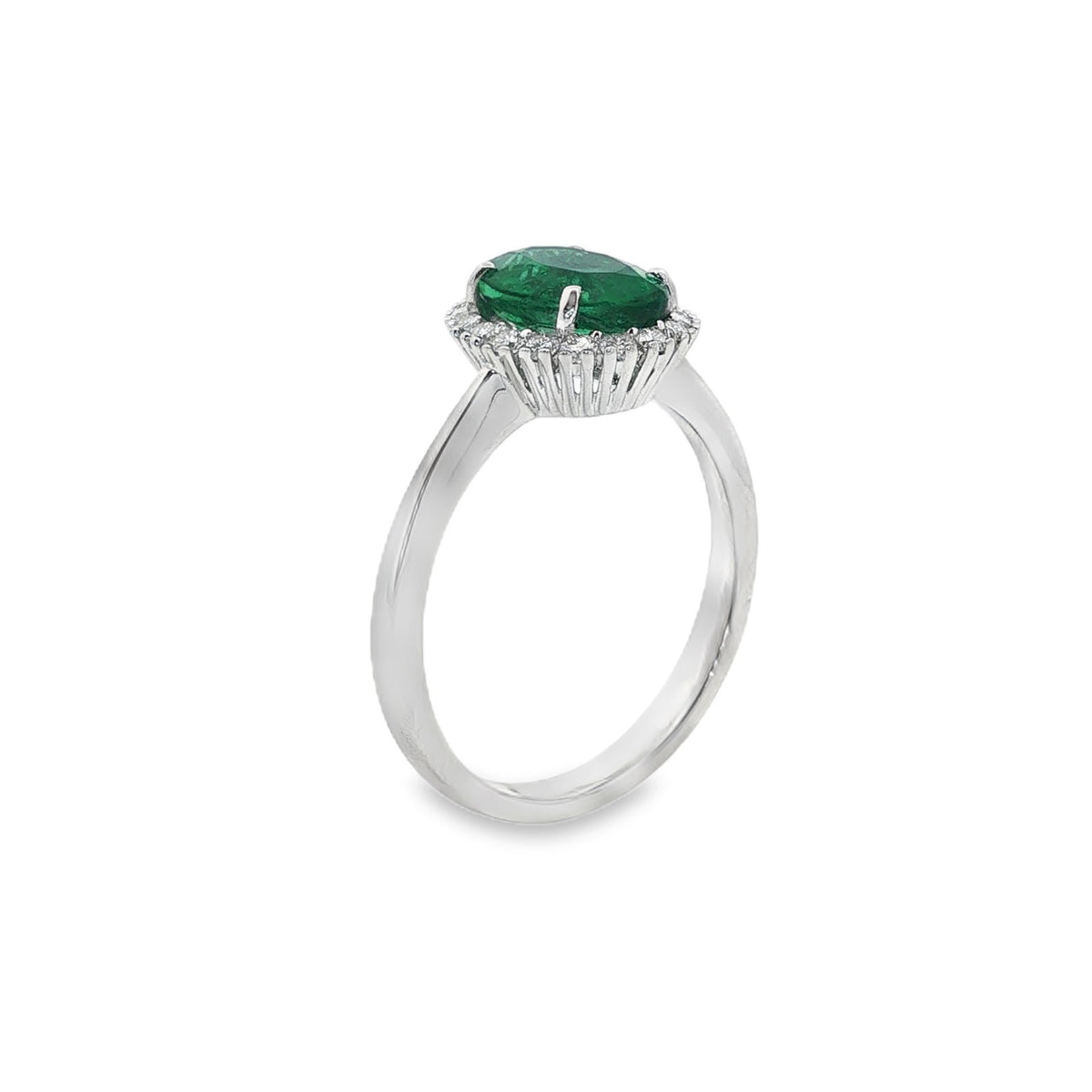 Jai's 14K White Gold Oval-cut Emerald & Diamond Ring
