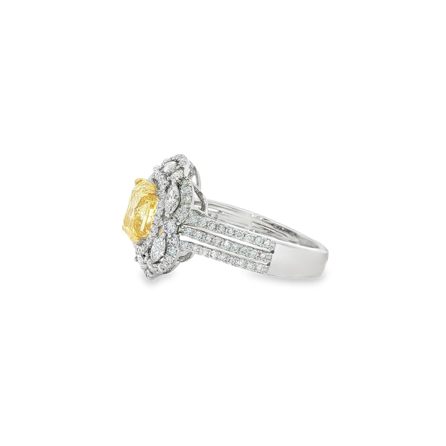 Jai's 18K White Gold Floral Yellow Diamond Ring