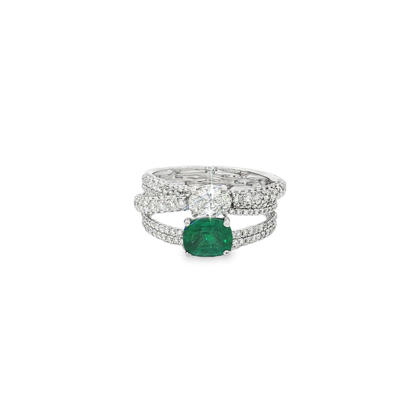 Jai's 18K White Gold Cushion-cut Emerald & Diamond Ring