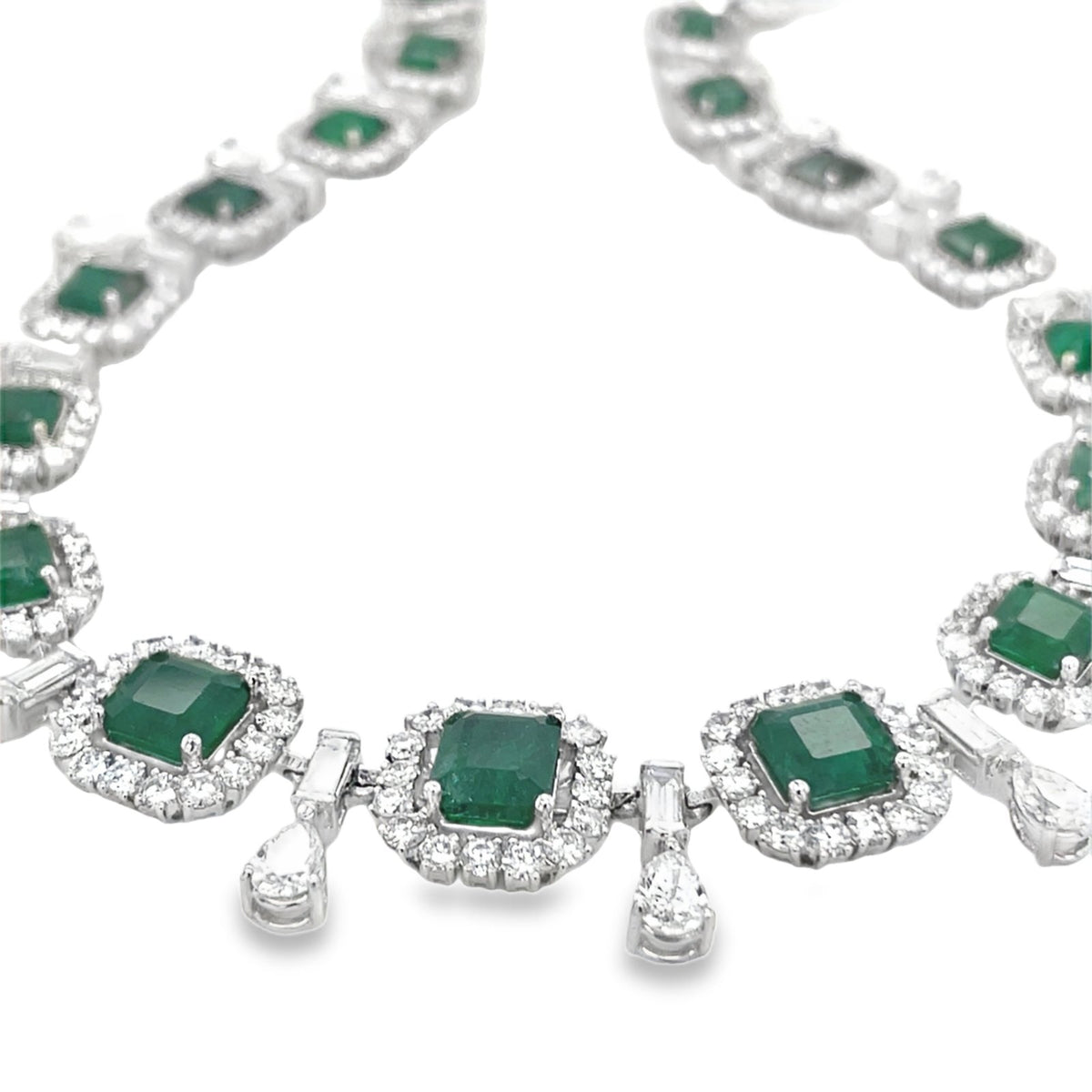 Jai's 18K White Gold Emerald & Diamond-lined Necklace