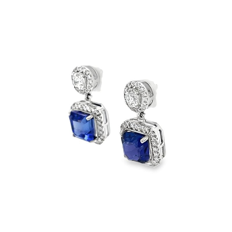 Jai's 14K White Gold Cushion-cut Tanzanite & Diamond-lined Drop Earrings
